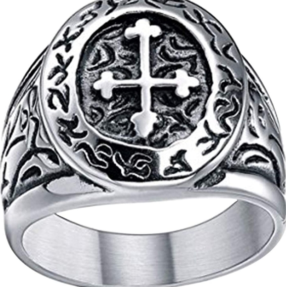Stainless Steel Vintage Celtic Cross Medieval Ring